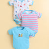 Blue & White Boys Half Sleeves Bodysuit Pack Of 3