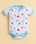 Bumzee Blue & White Graphic Print Bodysuit, Pack of 3, Half Sleeves, 100% Cotton