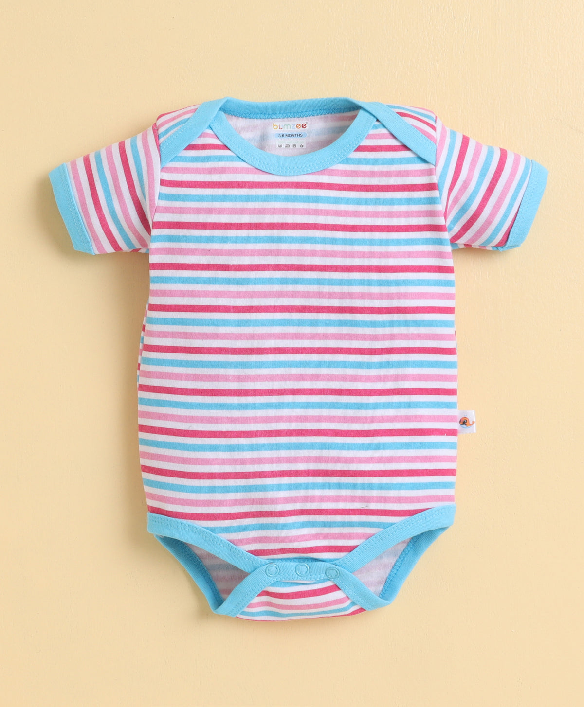 Bumzee Blue & White Graphic Print Bodysuit, Pack of 3, Half Sleeves, 100% Cotton