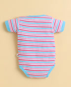 Bumzee Blue & White Graphic Print Bodysuit, Pack of 3, Half Sleeves, 100% Cotton