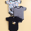 Navy & White Boys Half Sleeves Bodysuit Pack Of 3