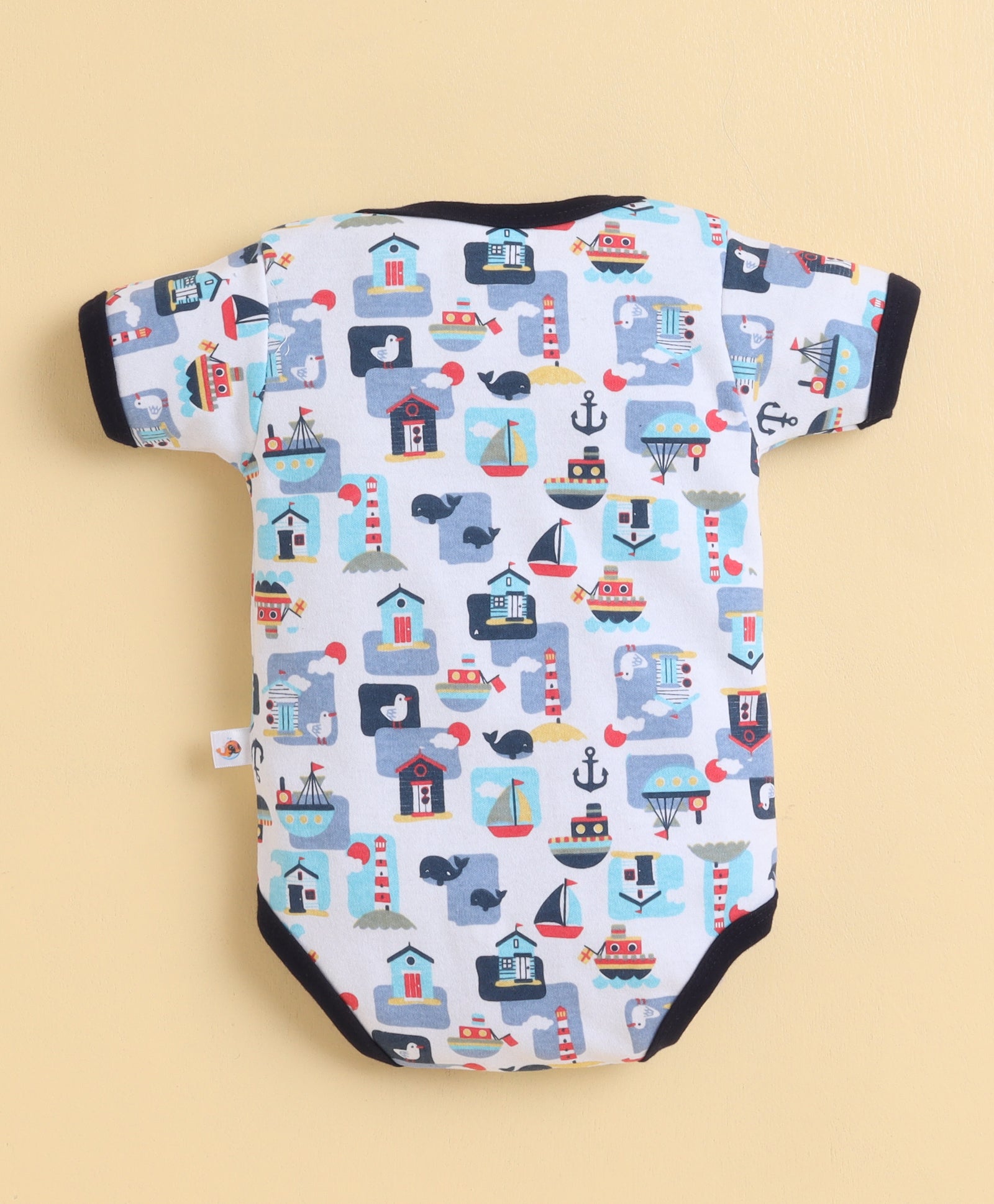 Navy & White Boys Half Sleeves Bodysuit Pack Of 3