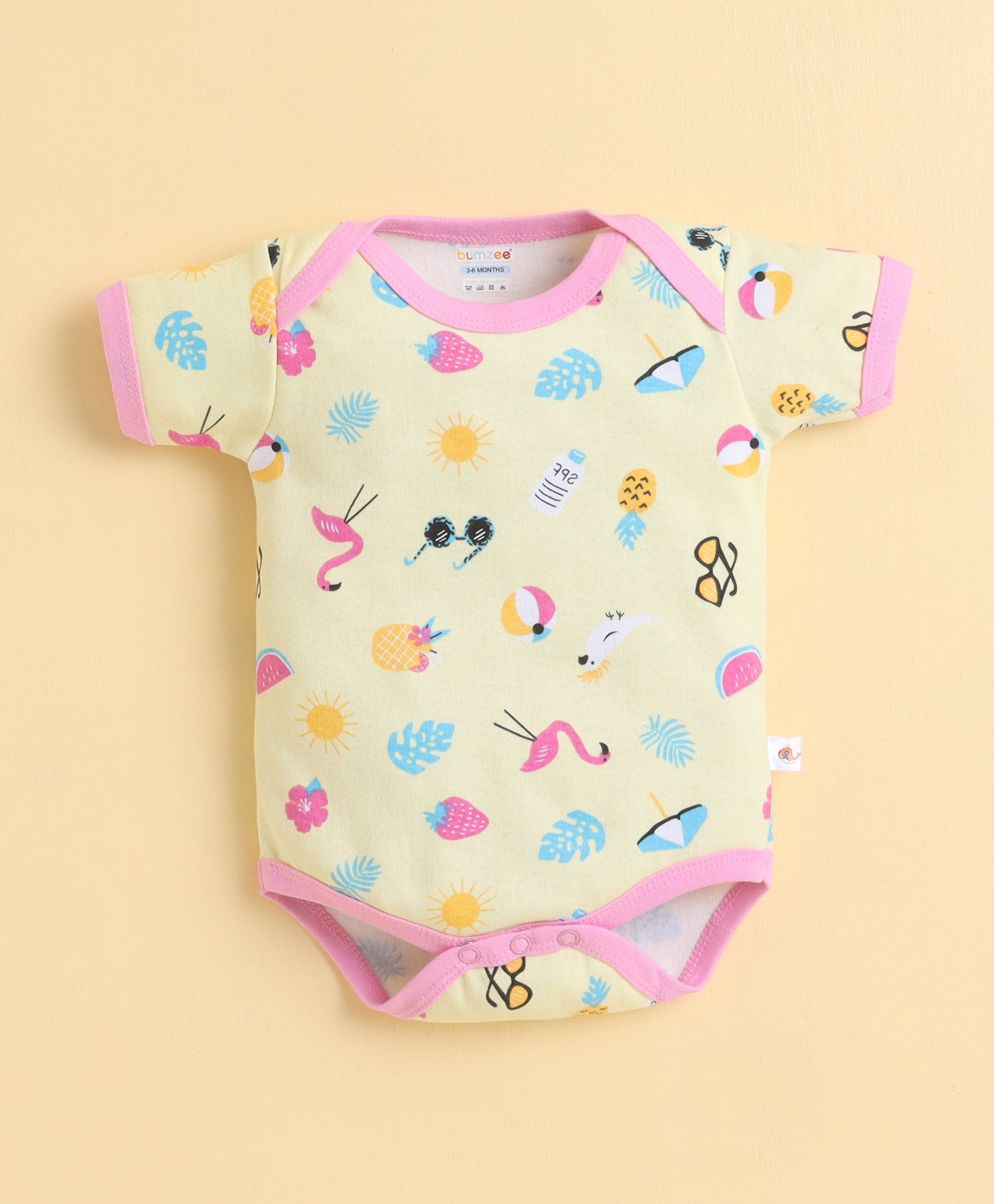 Pink & Yellow Girls Half Sleeves Bodysuit Pack Of 3