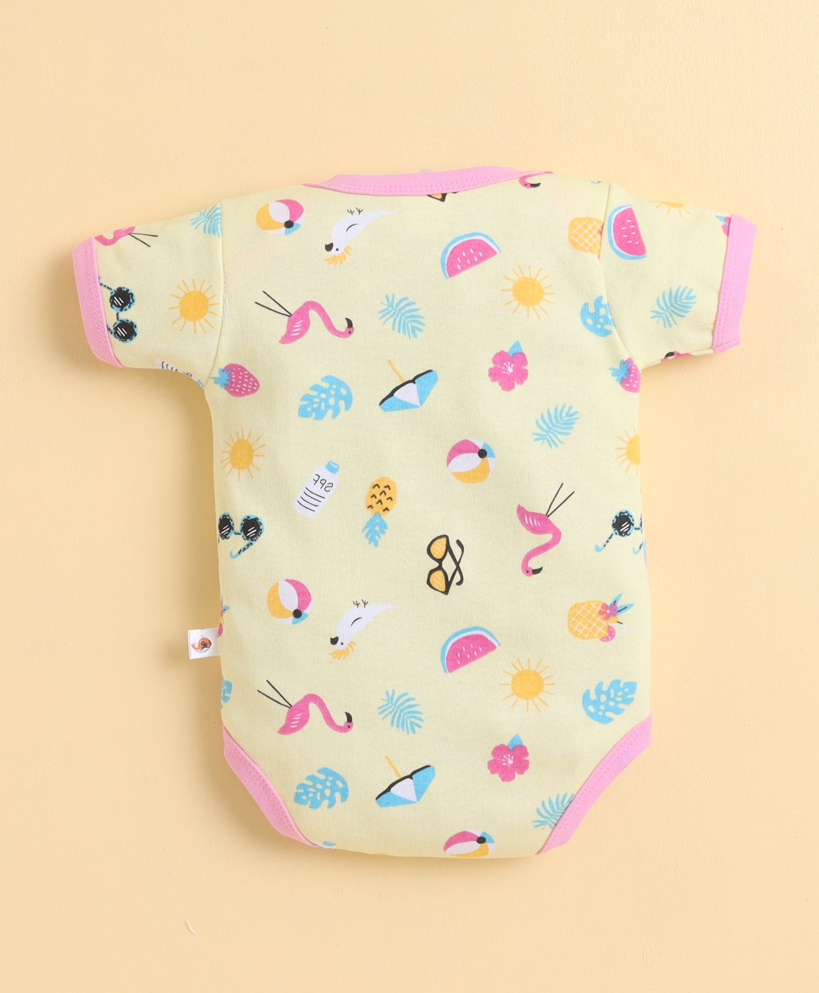 Pink & Yellow Girls Half Sleeves Bodysuit Pack Of 3