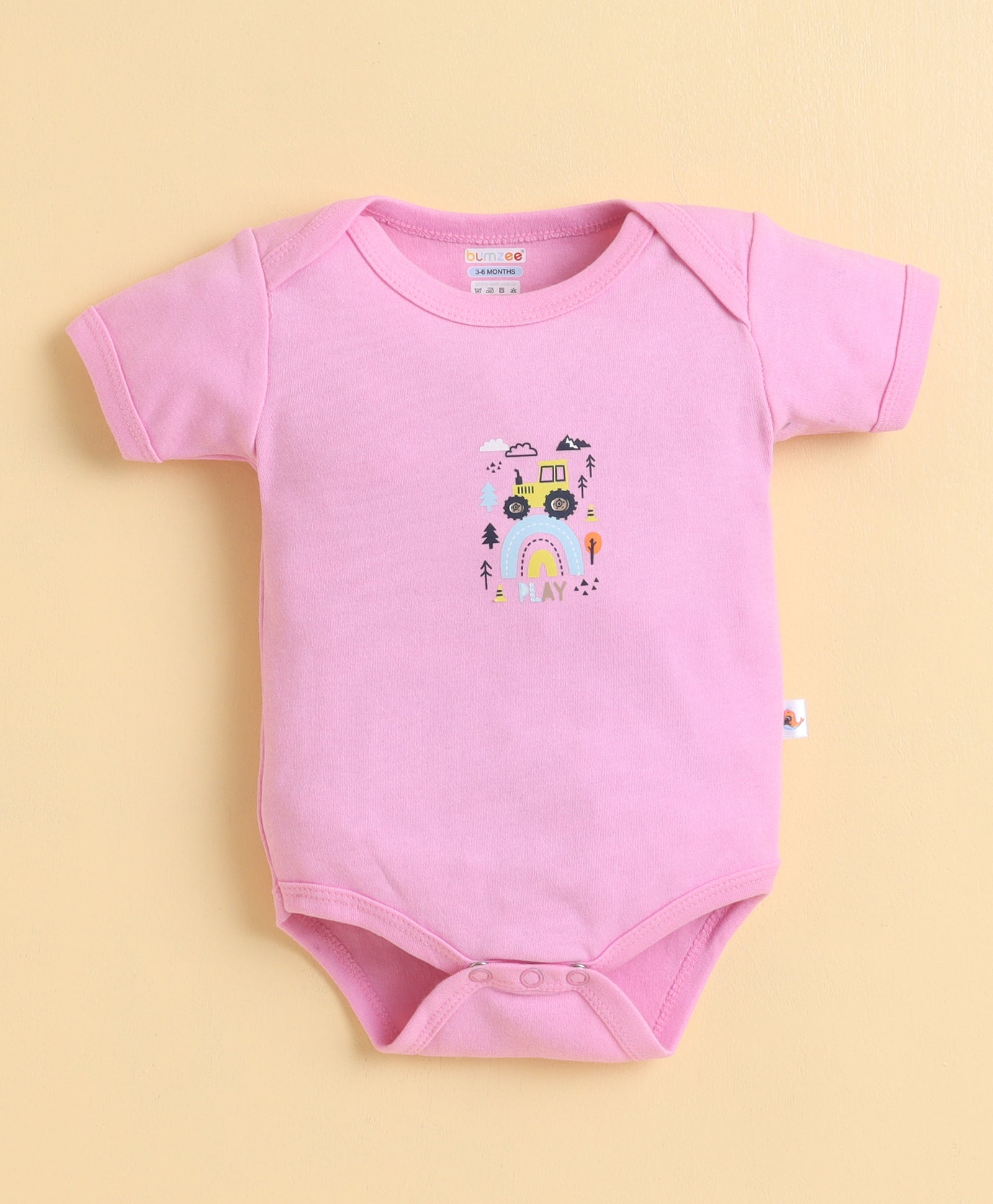 Pink & Yellow Girls Half Sleeves Bodysuit Pack Of 3