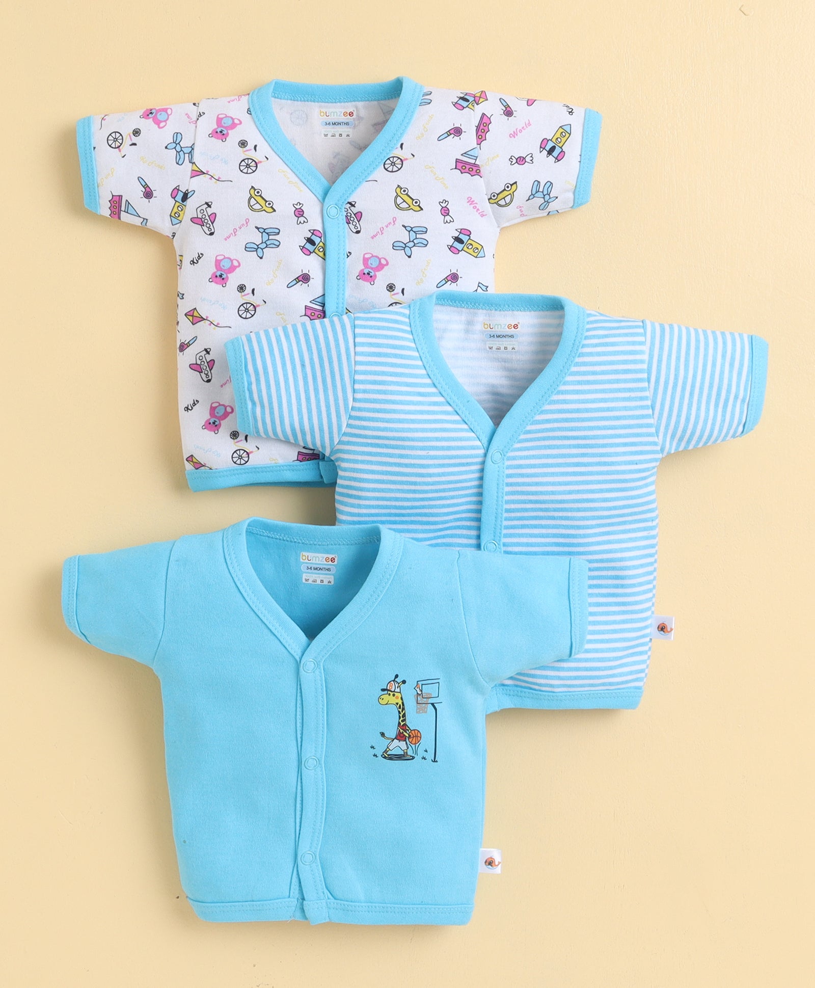 Girls Half Sleeves Jabla Blue & White Pack of 3