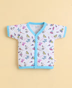 Bumzee Blue & White Graphic Print Jabla, Pack of 3, Half Sleeves, 100% Cotton (Style Peb11625)