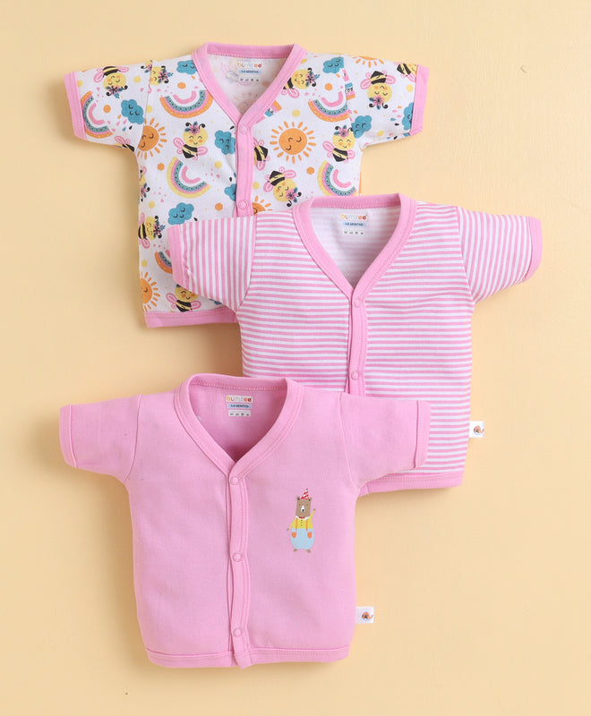 Girls Half Sleeves Jabla Pink & White Pack of 3