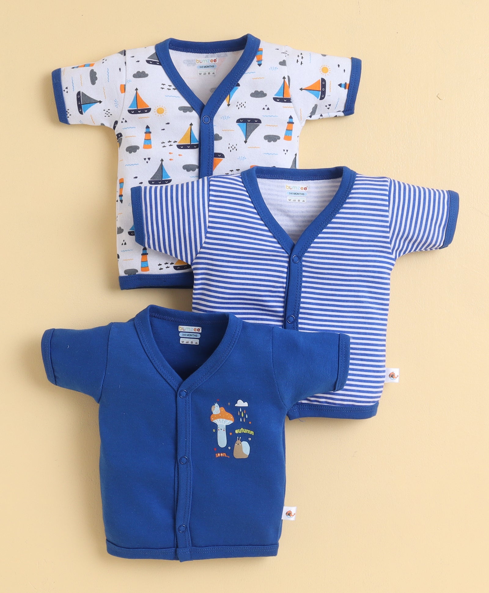 Boys Half Sleeves Jabla Royal Blue & White Pack of 3