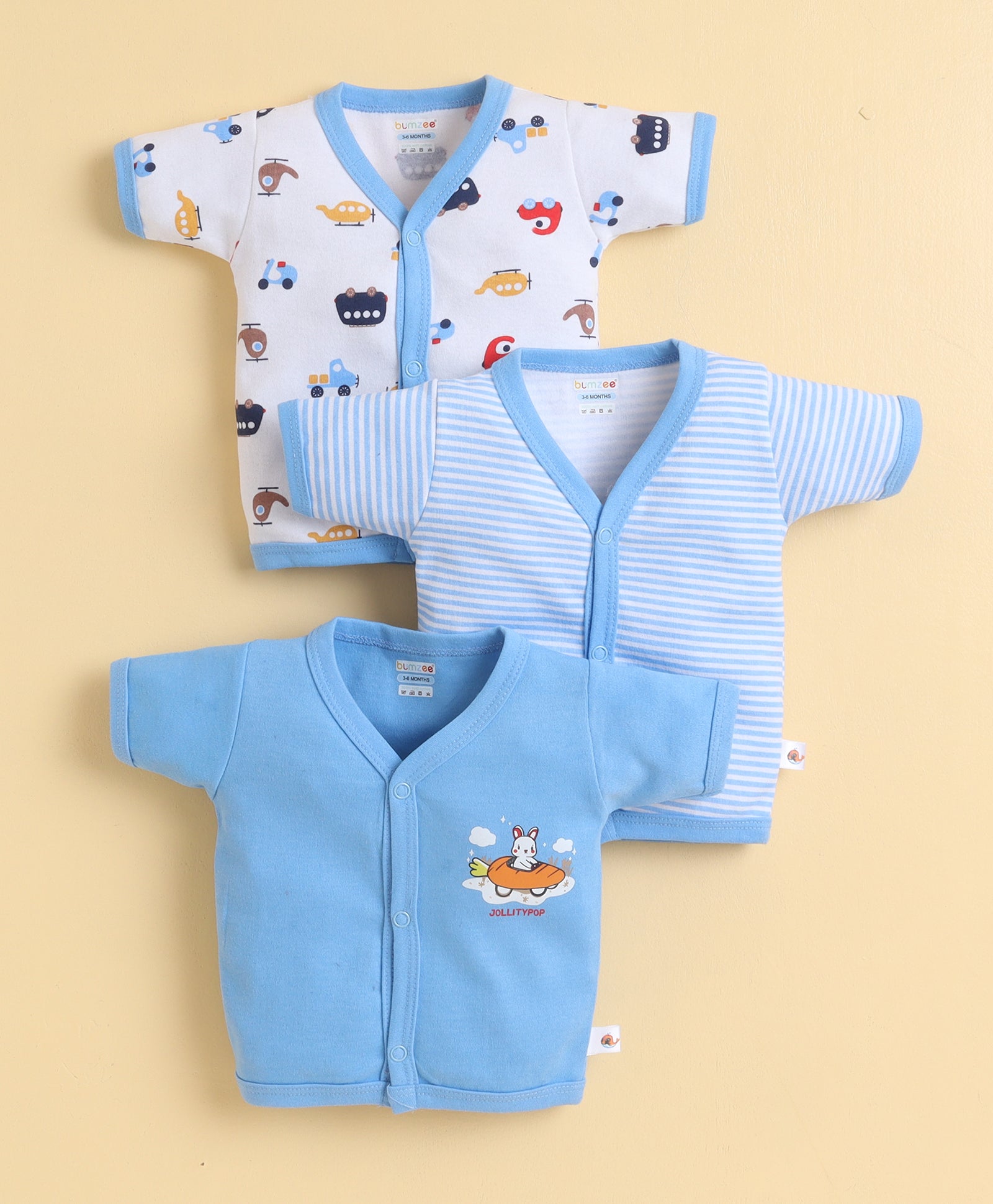 Boys Half Sleeves Jabla Sky Blue & White Pack of 3