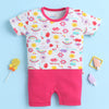 White & Pink Girls Half Sleeves Thigh Length Romper