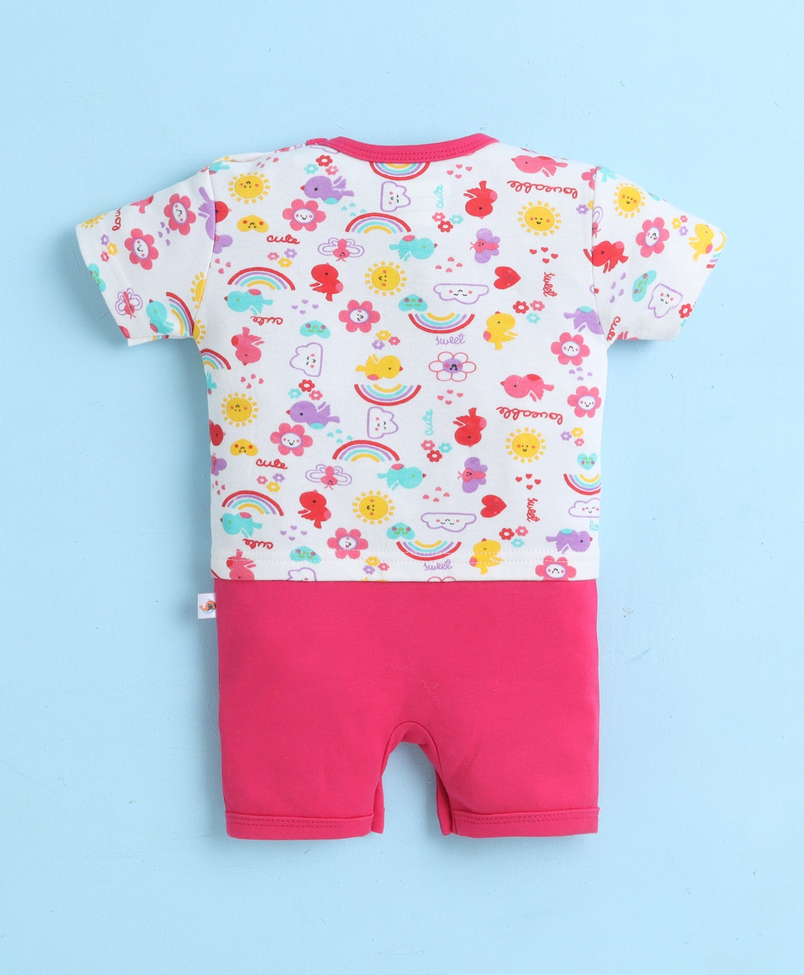 White & Pink Girls Half Sleeves Thigh Length Romper