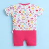 White & Pink Girls Half Sleeves Thigh Length Romper