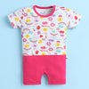 White & Pink Girls Half Sleeves Thigh Length Romper