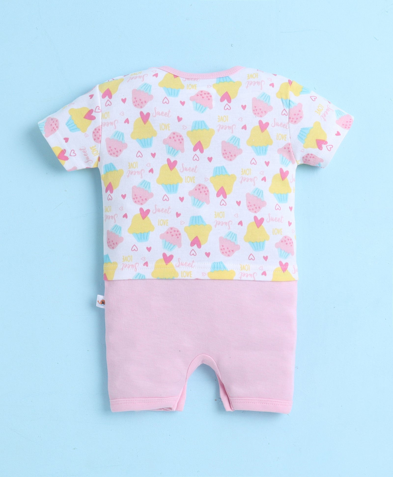 White & Baby Pink Girls Half Sleeves Thigh Length Romper