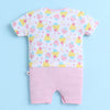 White & Baby Pink Girls Half Sleeves Thigh Length Romper