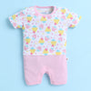 White & Baby Pink Girls Half Sleeves Thigh Length Romper