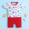 White & Red Boys Half Sleeves Thigh Length Romper
