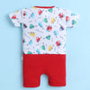 White & Red Boys Half Sleeves Thigh Length Romper