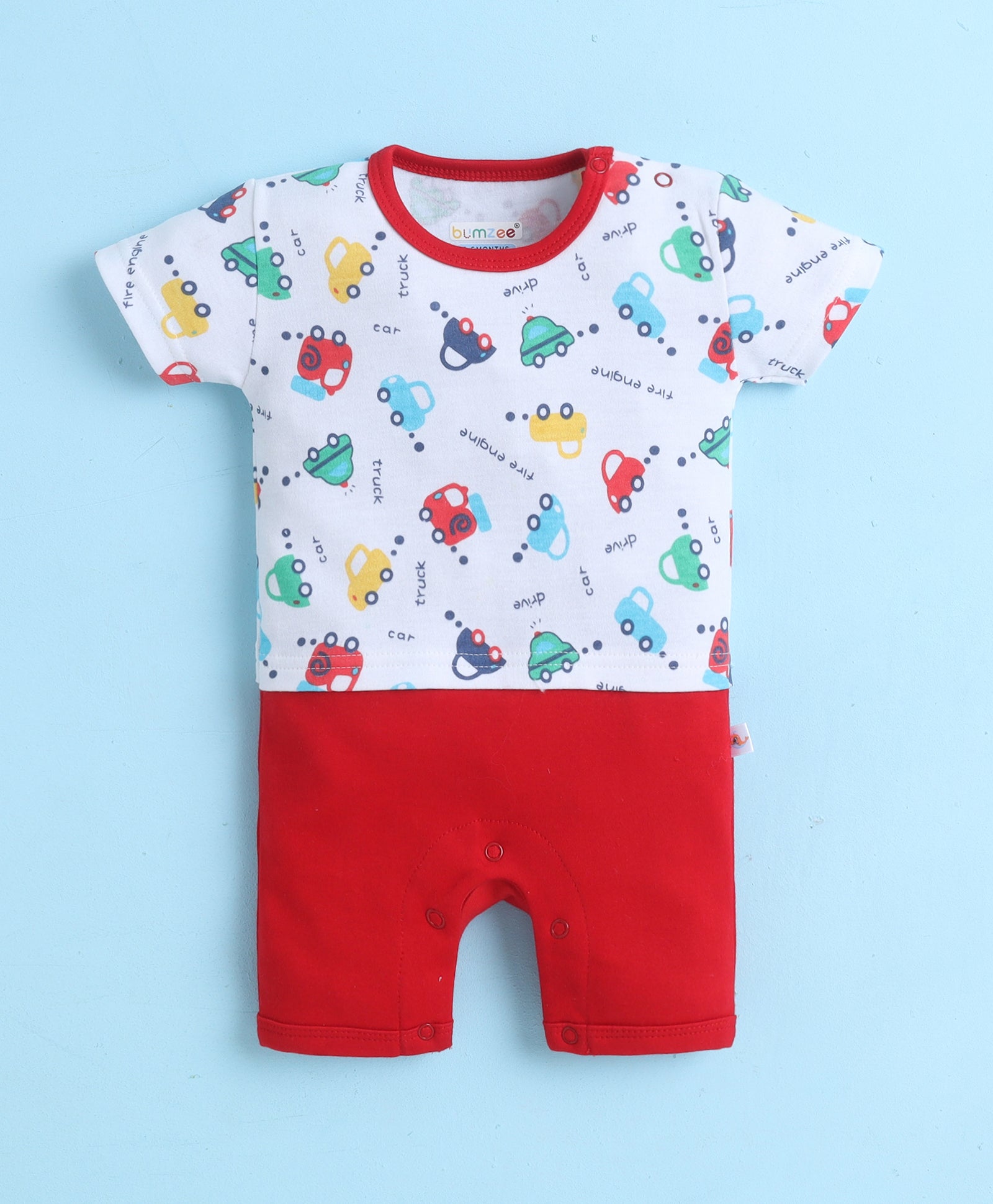 White & Red Boys Half Sleeves Thigh Length Romper