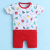 White & Red Boys Half Sleeves Thigh Length Romper