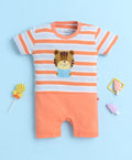 Bumzee Orange Animal Print Romper, Half Sleeves, 100% Cotton