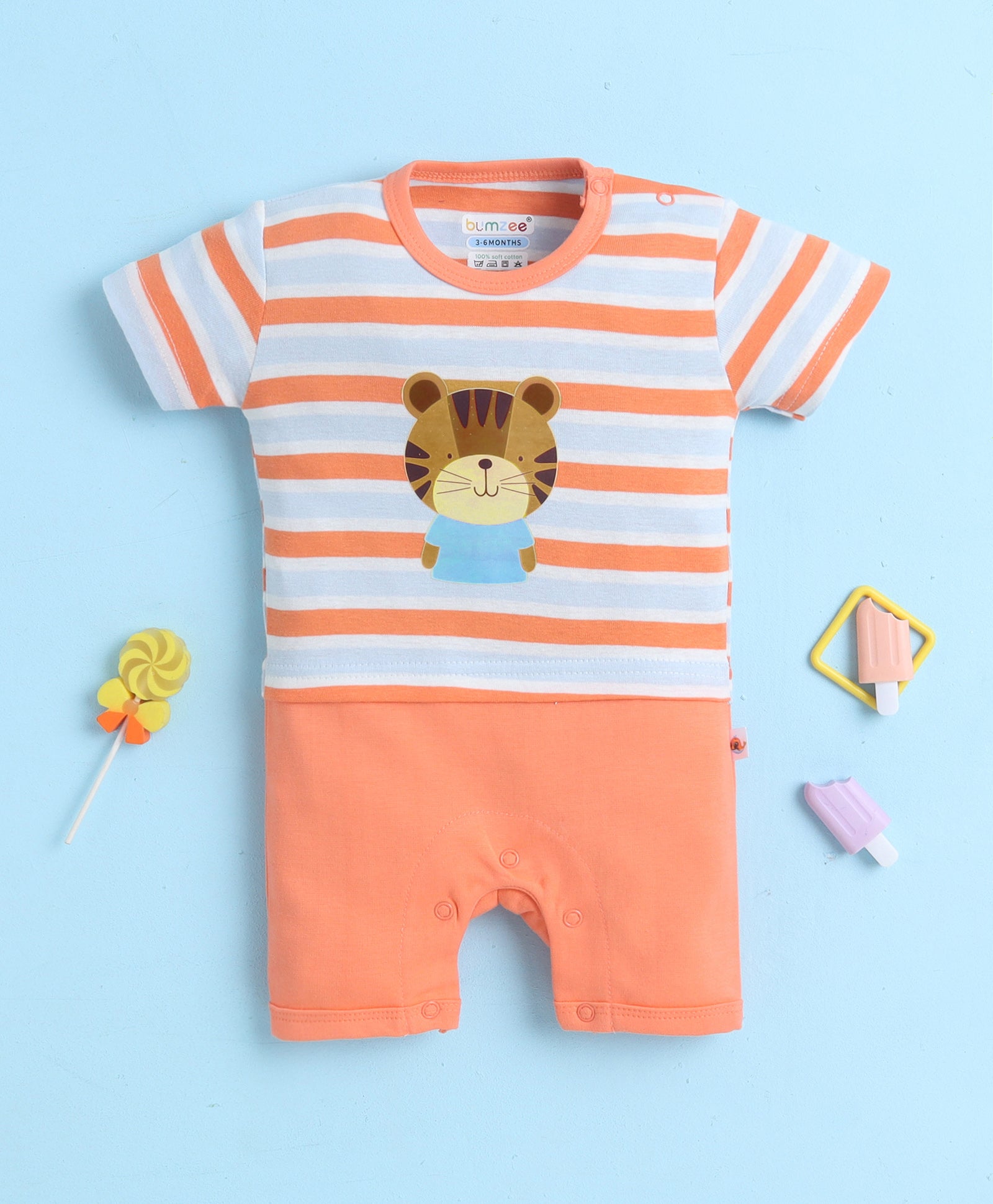 Orange Boys Half Sleeves Thigh Length Romper