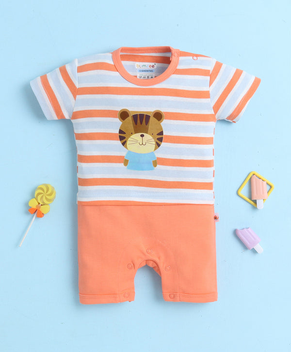 Orange Boys Half Sleeves Thigh Length Romper