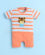 Bumzee Orange Animal Print Romper, Half Sleeves, 100% Cotton