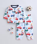 Bumzee White Graphic Print Jabla & Pyjama Set, Full Sleeves, 100% Cotton (Style Peb11635)
