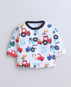 Bumzee White Graphic Print Jabla & Pyjama Set, Full Sleeves, 100% Cotton (Style Peb11635)