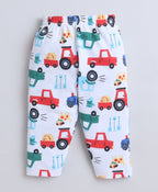 Bumzee White Graphic Print Jabla & Pyjama Set, Full Sleeves, 100% Cotton (Style Peb11635)