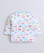 Bumzee White Floral Print Jabla & Pyjama Set, Full Sleeves, 100% Cotton