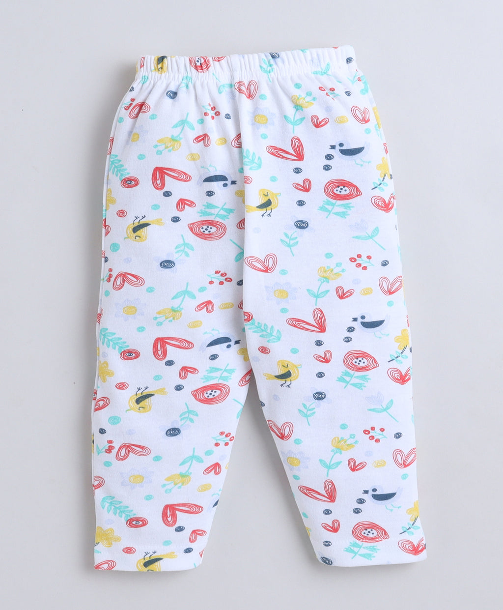 Bumzee White Floral Print Jabla & Pyjama Set, Full Sleeves, 100% Cotton