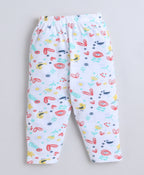 Bumzee White Floral Print Jabla & Pyjama Set, Full Sleeves, 100% Cotton