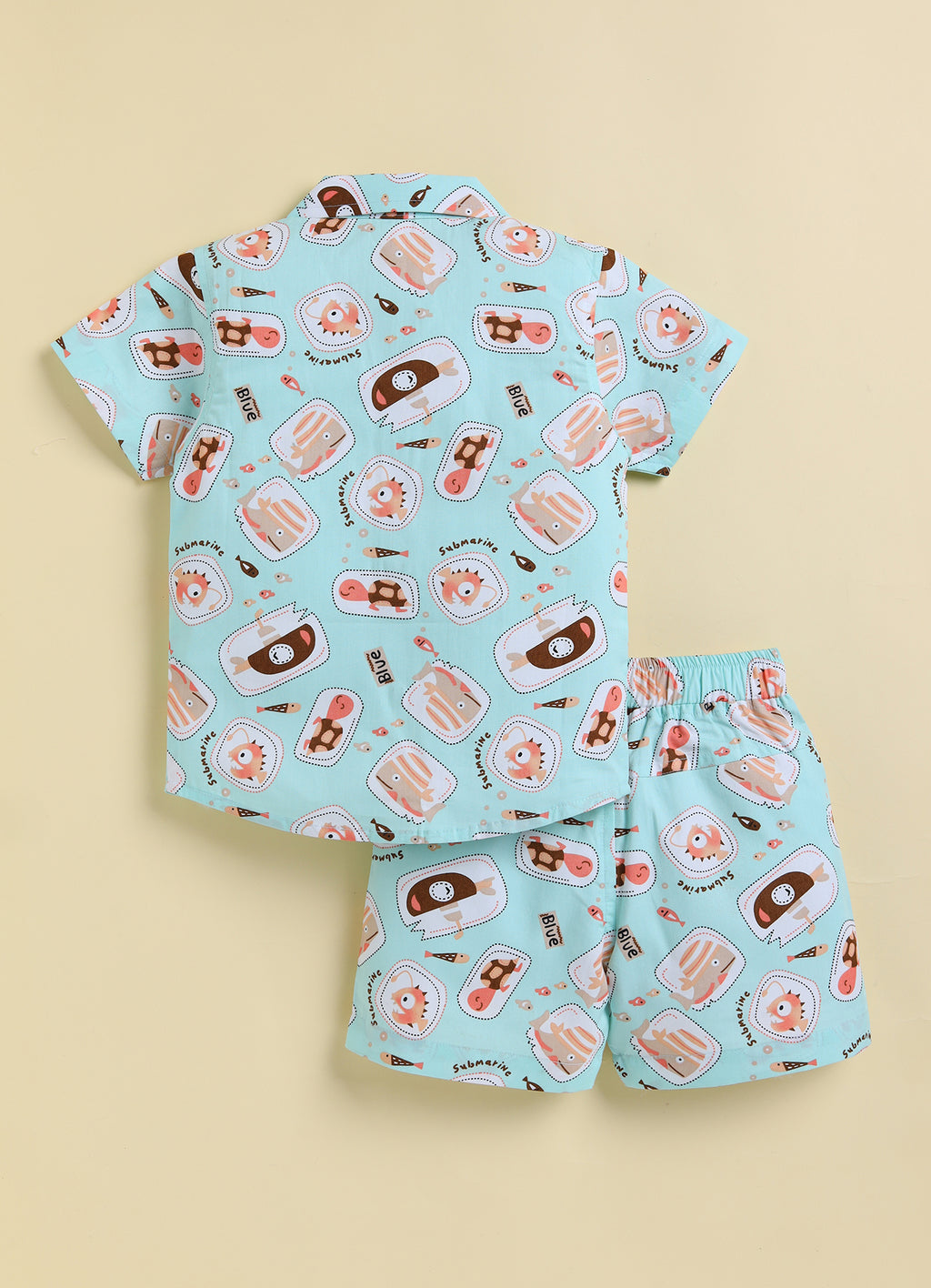 Bumzee Pista Green Graphic Print Woven Shirt & Short Set, Half Sleeves