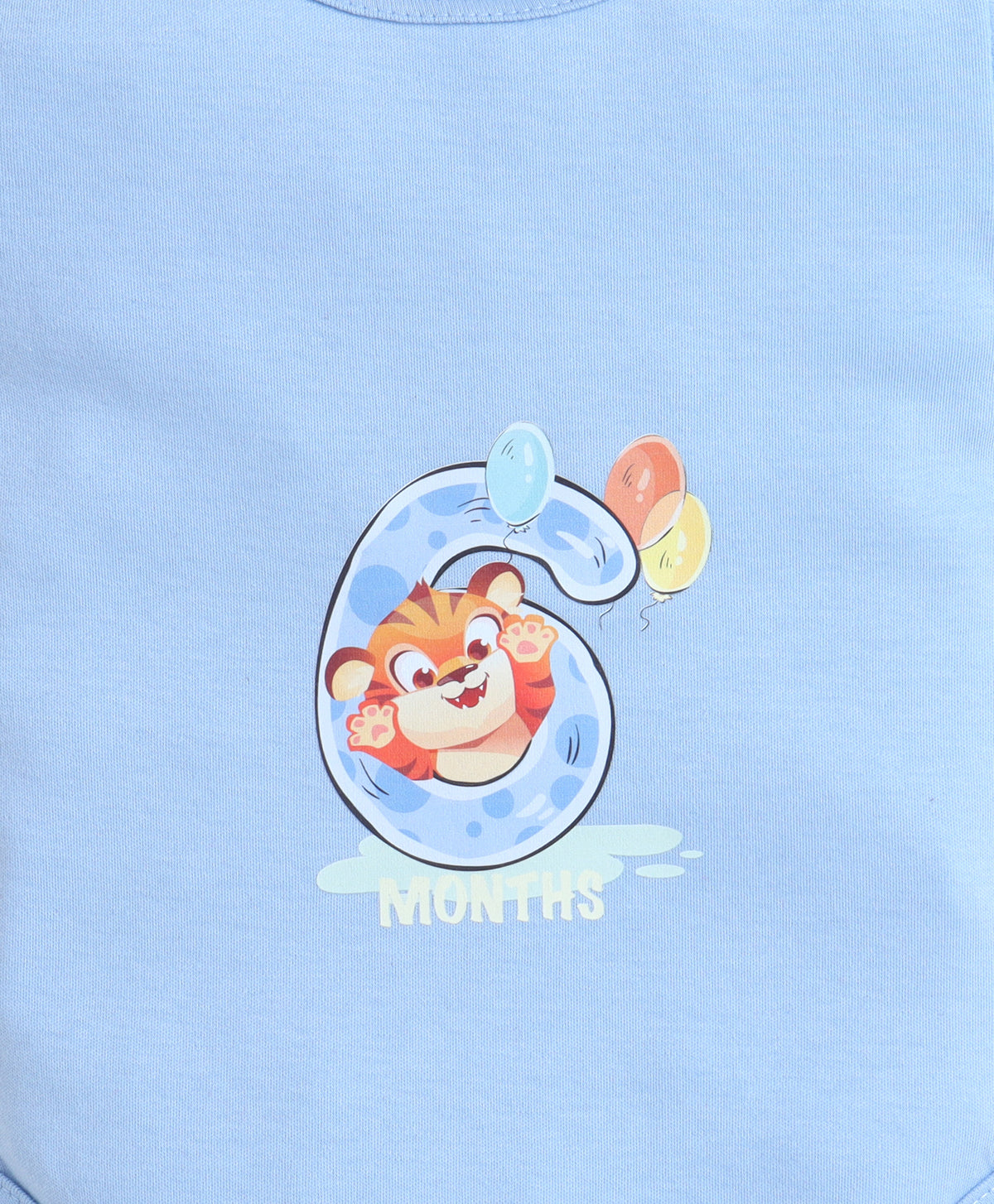 Bumzee Sky Blue Animal Print Bodysuit, Half Sleeves, 100% Cotton, Onesie (Style Peb11647)