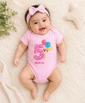 Bumzee Pink Animal Print Bodysuit, Half Sleeves, 100% Cotton, Onesie (Style Peb11652)
