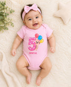 Bumzee Pink Animal Print Bodysuit, Half Sleeves, 100% Cotton, Onesie (Style Peb11652)