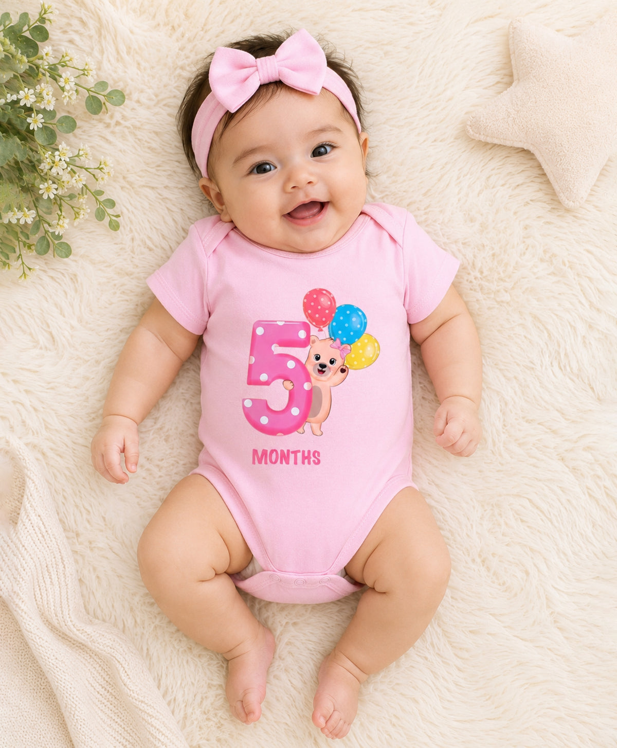 Bumzee Pink Animal Print Bodysuit, Half Sleeves, 100% Cotton, Onesie (Style Peb11652)