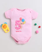 Bumzee Pink Animal Print Bodysuit, Half Sleeves, 100% Cotton, Onesie (Style Peb11652)