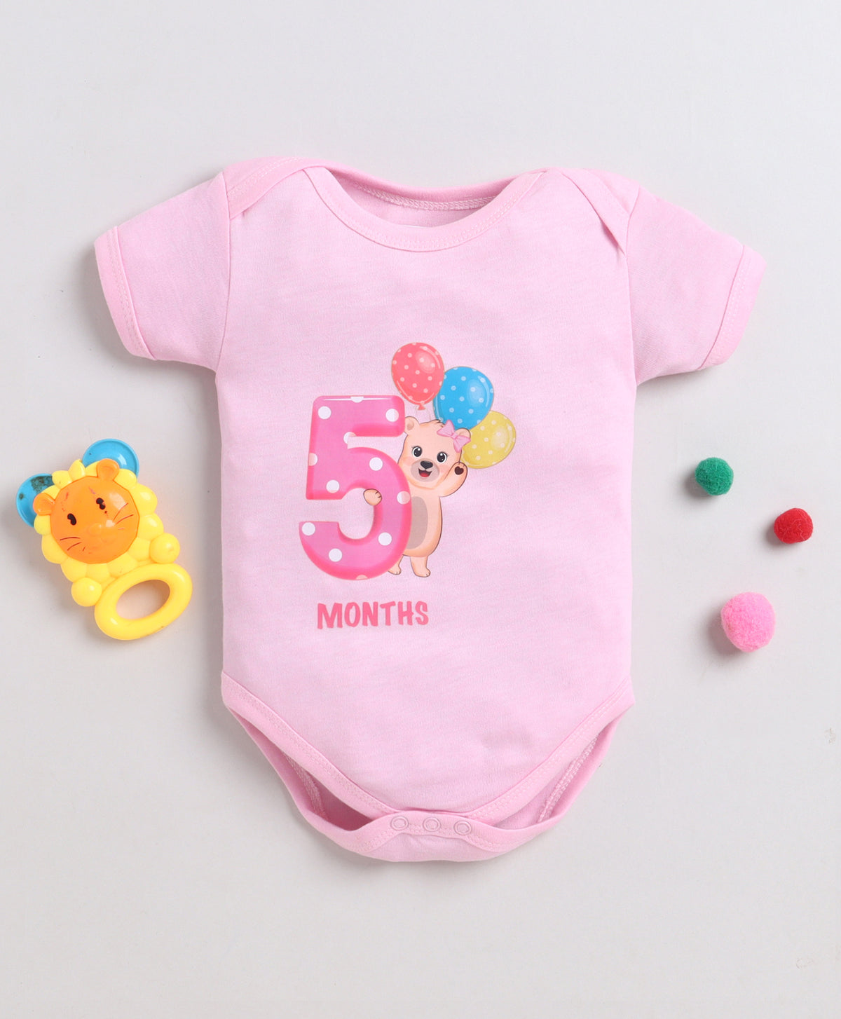 Bumzee Pink Animal Print Bodysuit, Half Sleeves, 100% Cotton, Onesie (Style Peb11652)