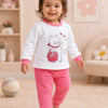 Bumzee Off White & Coral Pink Embroidered Winter Set, Full Sleeves, Padded