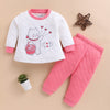 Bumzee Off White & Coral Pink Embroidered Winter Set, Full Sleeves, Padded