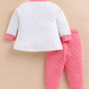 Bumzee Off White & Coral Pink Embroidered Winter Set, Full Sleeves, Padded