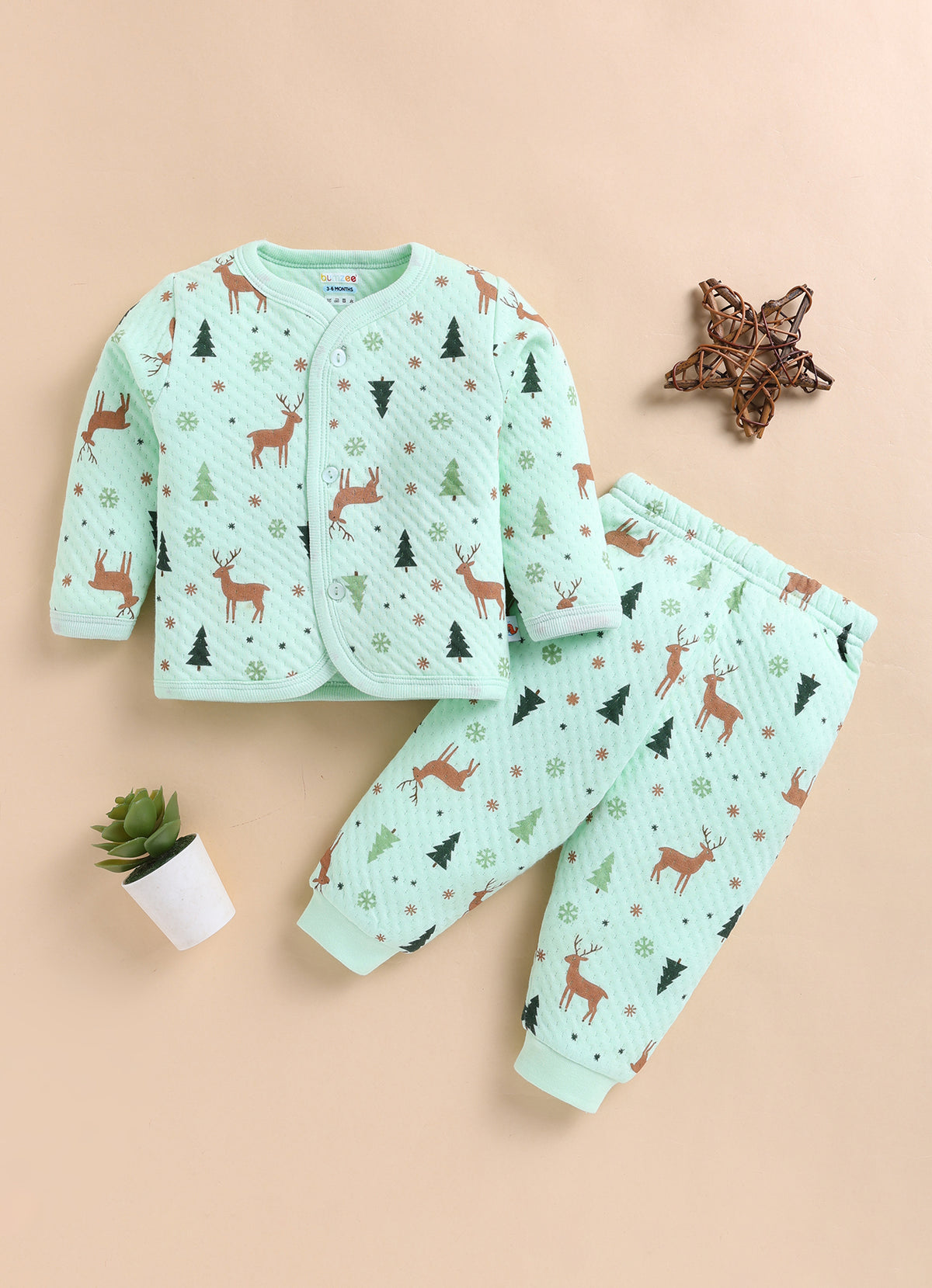 Bumzee Green Animal Print Winter Set, Full Sleeves, Padded (Style Peb11655)
