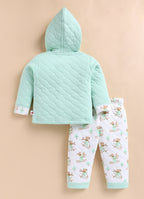 Bumzee Green & White Animal Print Winter Set, Full Sleeves, Padded