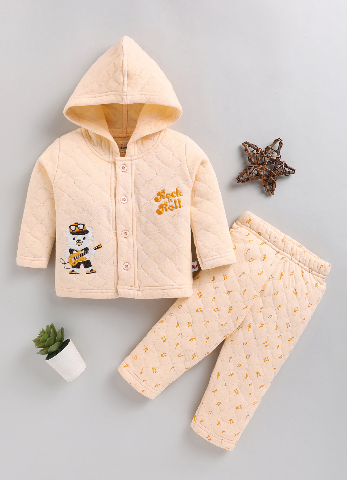 Bumzee Peach Embroidered Winter Set, Full Sleeves, Padded