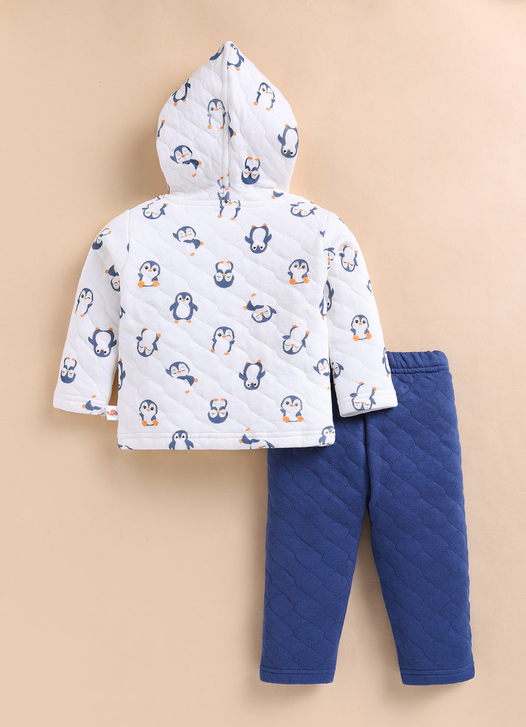 Bumzee White & Navy Animal Print Winter Set, Full Sleeves, Padded