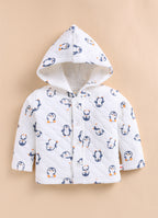Bumzee White & Navy Animal Print Winter Set, Full Sleeves, Padded